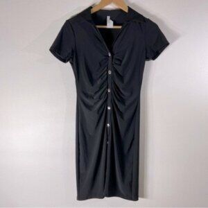 Melon Fashion Women’s Black Ruched Shirt Dress. Size S. Made in USA.